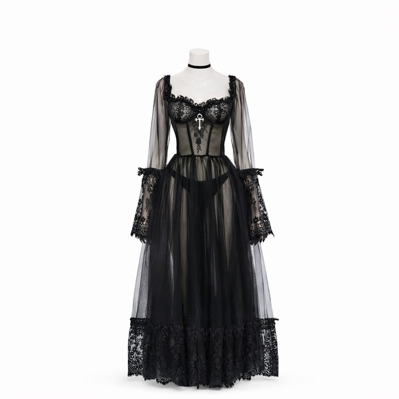 Dolls Kill Black Sheer Lace Maxi Dress - Picture 3 of 4